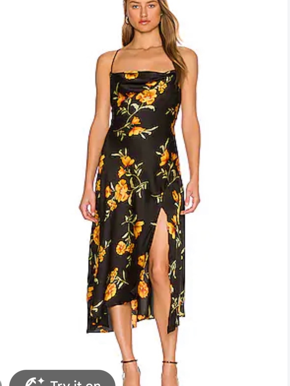 Astr Black Slip Midi Dress with Yellow Floral Print